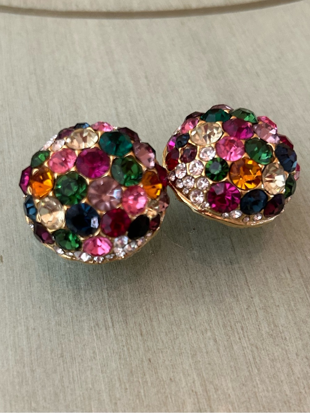 Vintage Blanca Multicolor Crystal Dome Clip-On Earrings